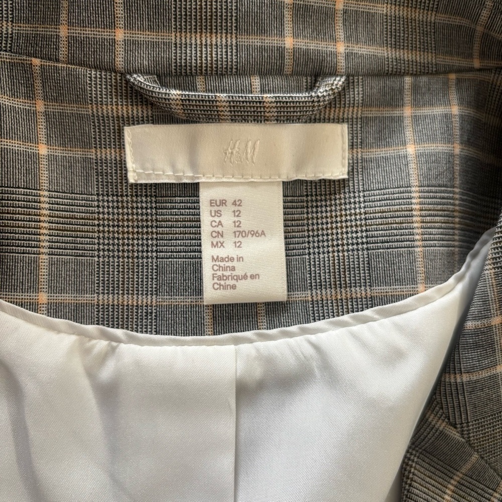 Plaid Double Breasted Blazer Preppy Academia Old Money Gray Cream White Size 12 - Picture 2 of 7